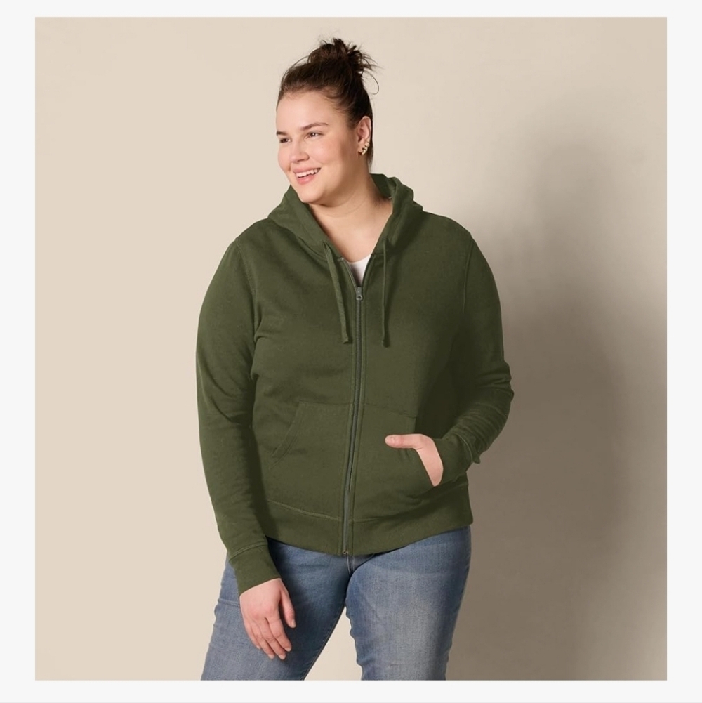 Amazon Essentials Olive Green Zip-Up Hoodie Women's XL NEW - Picture 2 of 3
